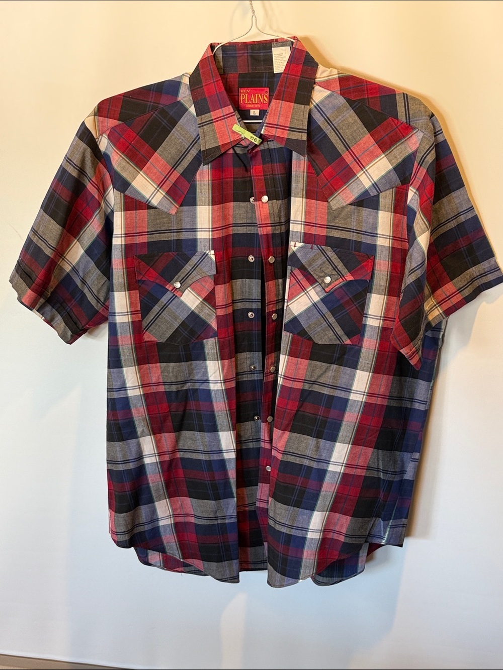 Plains Red & Blue Plaid Short-Sleeve Western Shirt Size: L